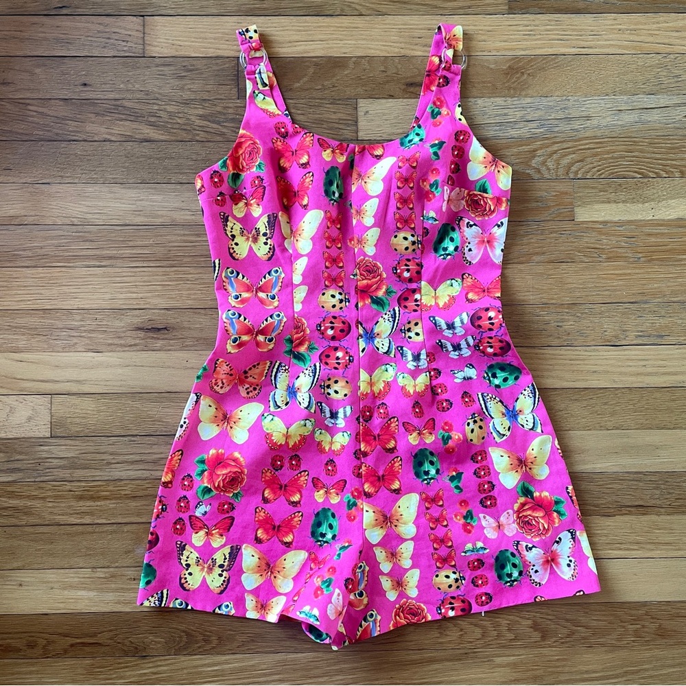 Vintage 90’s XOXO Hot Pink Cyber Butterfly Ladybug Print Romper Size L 🦋 RARE!